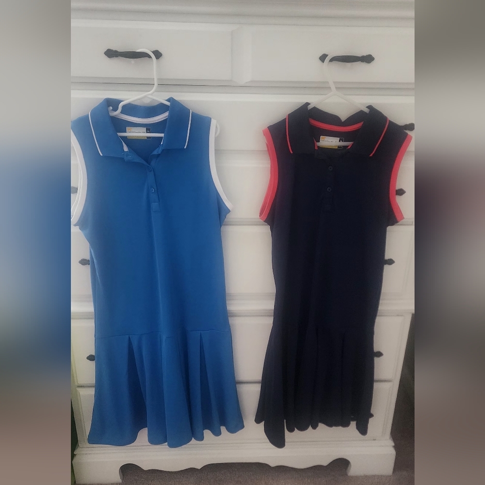 Lot Of 2 Jack Nicklaus Golf Dresses Girls XL 18 20 Blue Navy Sleeveless Eco
